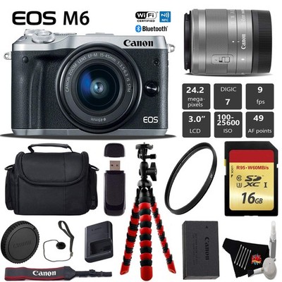 Canon EOS M6 Mirrorless Digital Camera (Silver) +EF-M 15-45mm is STM Lensxible T