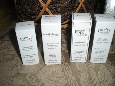 Lot of 4 philosophy items - moisturizer, eye, derma peel & renewed hope
