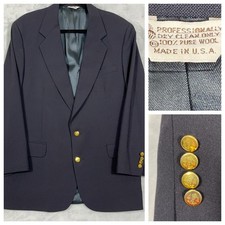 Christopher Hayes Blazer Sport Suit Jacket Navy Blue Mens 42R Wool Gold Buttons