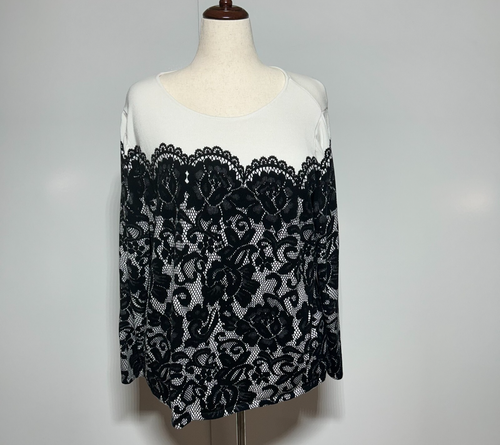 Suéter Artístico Usable Bob Mackie Para Mujer 2X Negro Blanco Floral Ligero Carrera - Imagen 2 de 11