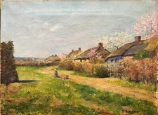 Henri Berchmans (1856-1911) - Farm And Cherry Trees In Bloom - Signed