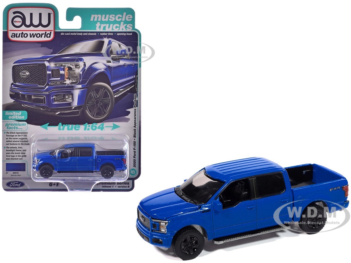 2020 FORD F-150 FX4 PICKUP VELOCITY BLUE 1/64 CAR BY AUTO WORLD
