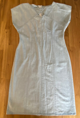 Ladies Unbranded Retro Light Blue Denim 90 s Style Dress Size L Knee Length