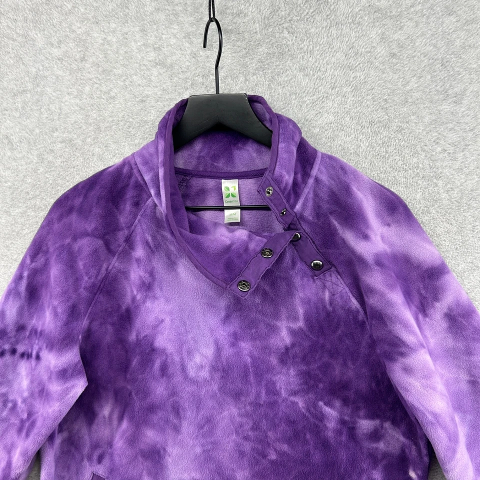 Sudadera con capucha Green Tea para mujer talla mediana púrpura remolino tie dye polar T pulóver a presión Foto 4 de 4