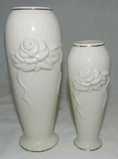 2 Lenox Bud Vases Embossed Rose Design & Gold Trim 5-7/8" & 7-1/2
