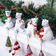 Christmas 3D Family Polar Bear Stocking Holders Set of 4, Joyful Polar Bear Stoc