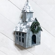 Tin Church Ornament Silver Metal Galvanized 5" Christmas Rustic