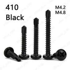 Black 410 Stainless Steel Phillips Pan Head Self-Drilling Screws Tek M4.2 M4.8
