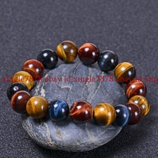 6/8/10/12/14mm Natural Multicolor Tiger's Eye Round Gemstone Beads Bracelet 7.5"