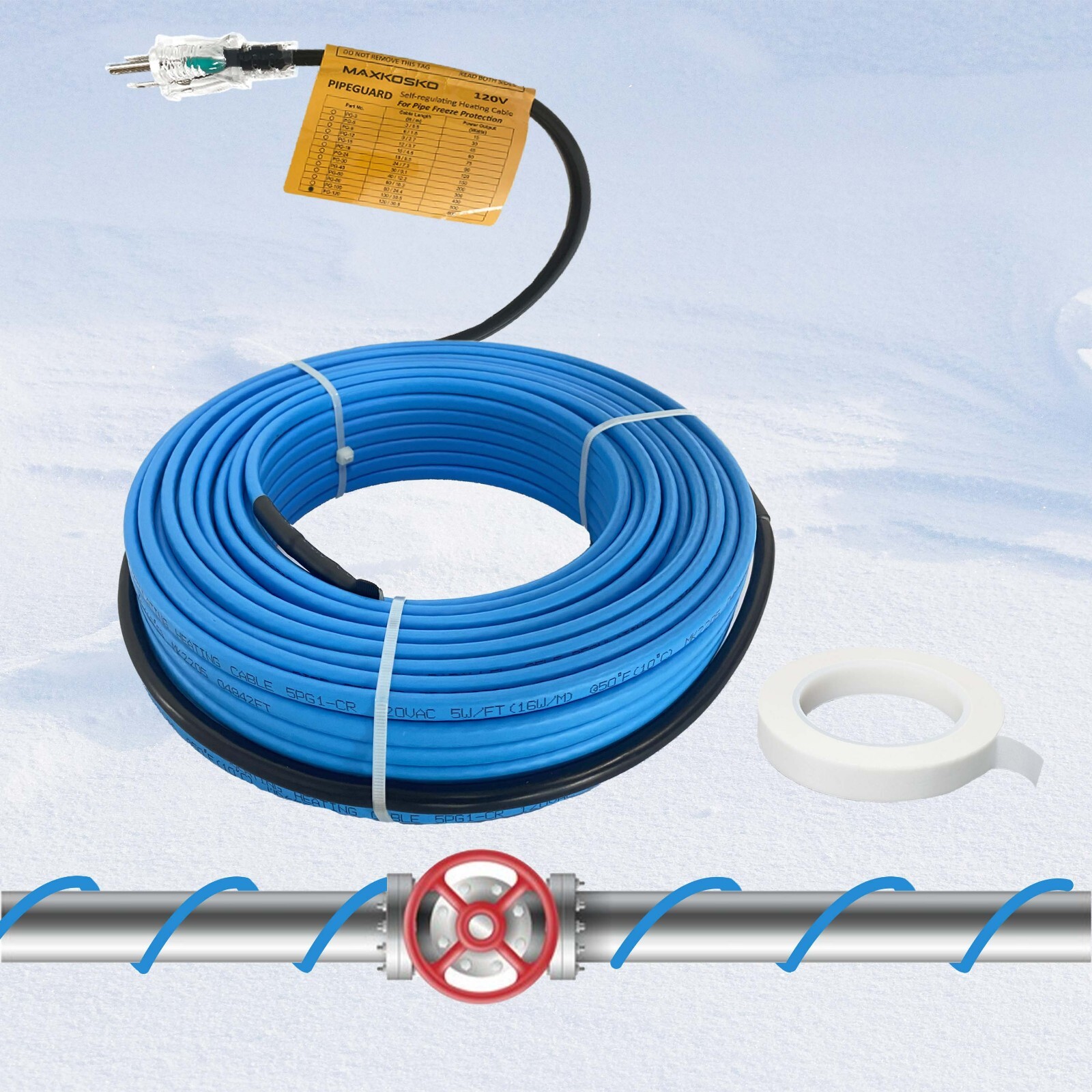 MAXKOSKO Heat Trace Cable for Pipe Freeze Protection, 120V Self-Regulating  12FT | eBay