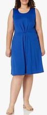 Star Vixen Blue Knee Length Sleeveless Cinched Waist Pleated Dress L NWOT