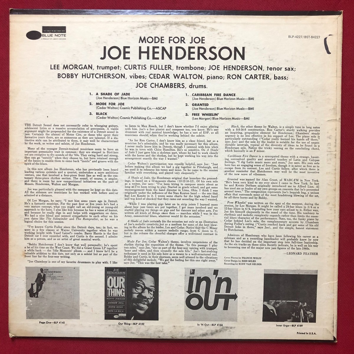 JOE HENDERSON~MODE FOR JOE LP (1968) BLUE NOTE BST 84227