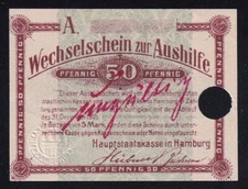 Hamburg: 50 Pfennig 20.3.1917 - ohne KN - handschriftl. * ungültig * und gelocht