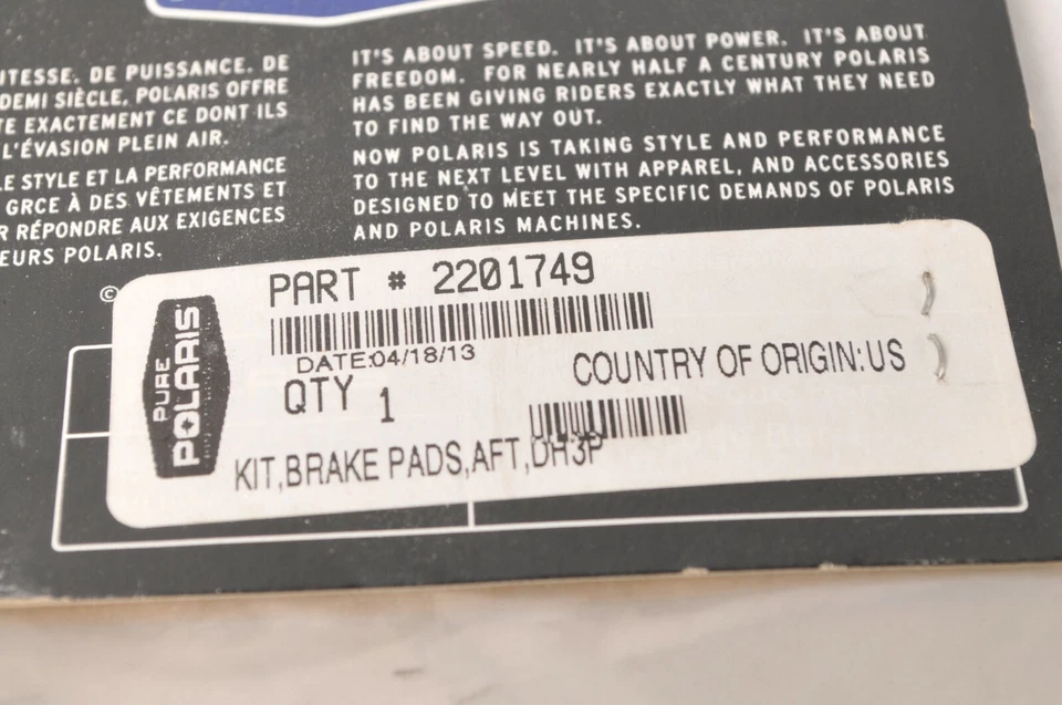 Genuine Polaris Brake Pad Set Kit 2201749 DH3P - Sportsman 6x6 Rear 2002-08 - Image 3 of 3