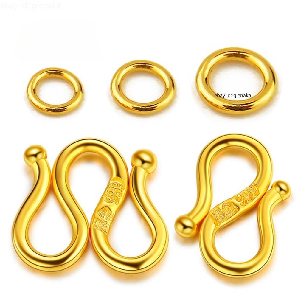 1pcs Real Pure 999 24K Yellow Gold S/M/Circle Clasp For Necklace Bracelet