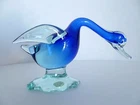 Vintage Murano Mid Century Italian Art Glass Blue Duck Goose Swan Figurine Italy
