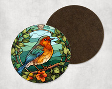 Beautiful Robin Bird Stained Glass Round Coaster Tea Coffee Present Gift