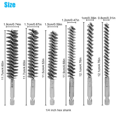 6Pcs Stainless Steel Electric Drilling Brushes Wire Pipe Brush
