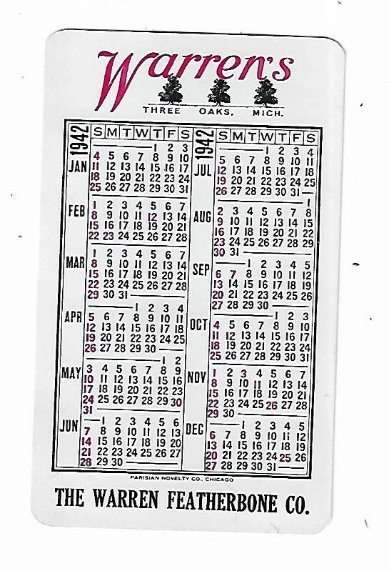 1942 Advertising Premium Calendar Warren Featherbone Co Three Oaks MI Notions | eBay 1942-advertising-premium-calendar-warren-featherbone-co-three-oaks-mi-notions-ebay