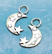 10 pieces - Antique Silver Moon with Stars Tibetan Charms Pendants Dangle