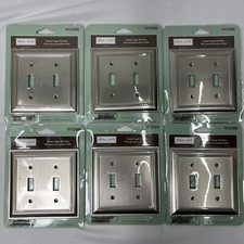 6x Allen  Roth Cosgrove 2-Gang Toggle Switch Wall Plate - Satin Nickel 0137606