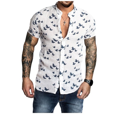 Sasquatchfabrix. Linen Shirt Jacket, Large, Beige, All-Over Print