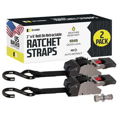 DC Cargo Transom Strap 1''x6' Retractable Stainless Steel Strap w/ S-Hook 2-pack