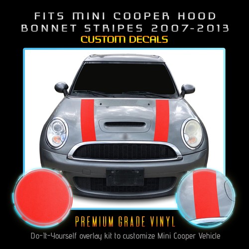 For 2007-2013 Mini Cooper Hood Bonnet Stripes Graphic Decals - Flat Matte Vinyl - Picture 11 of 18