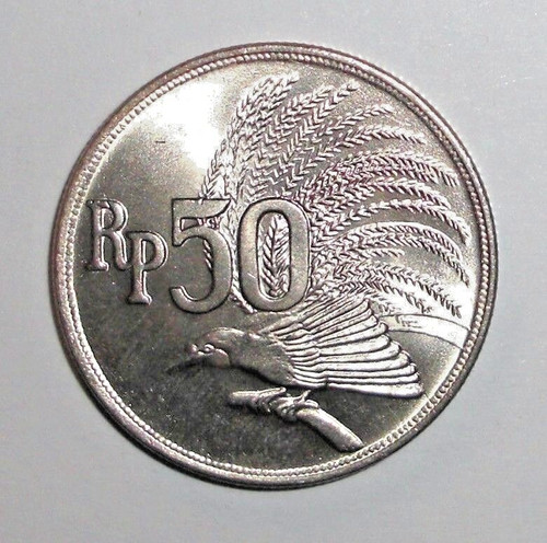 1971 Indonesia 50 rupiah Coin Greater Bird of Paradise Animal Wildlife