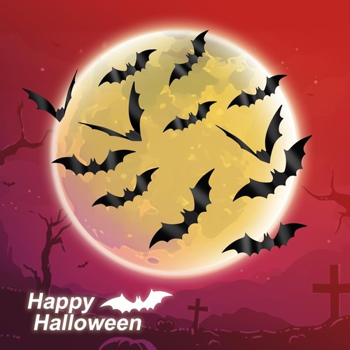 Halloween Decorations Bats Wall Stickers, 60 PCS Reusable 3D Black Halloween ... - Picture 3 of 7