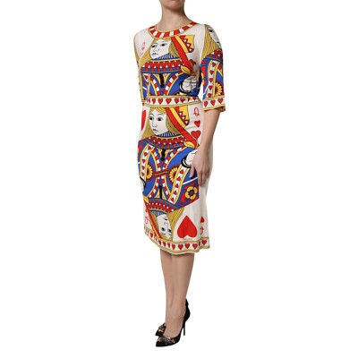 DOLCE & GABBANA Dress White Queen Of Heart Short Sleeve Midi