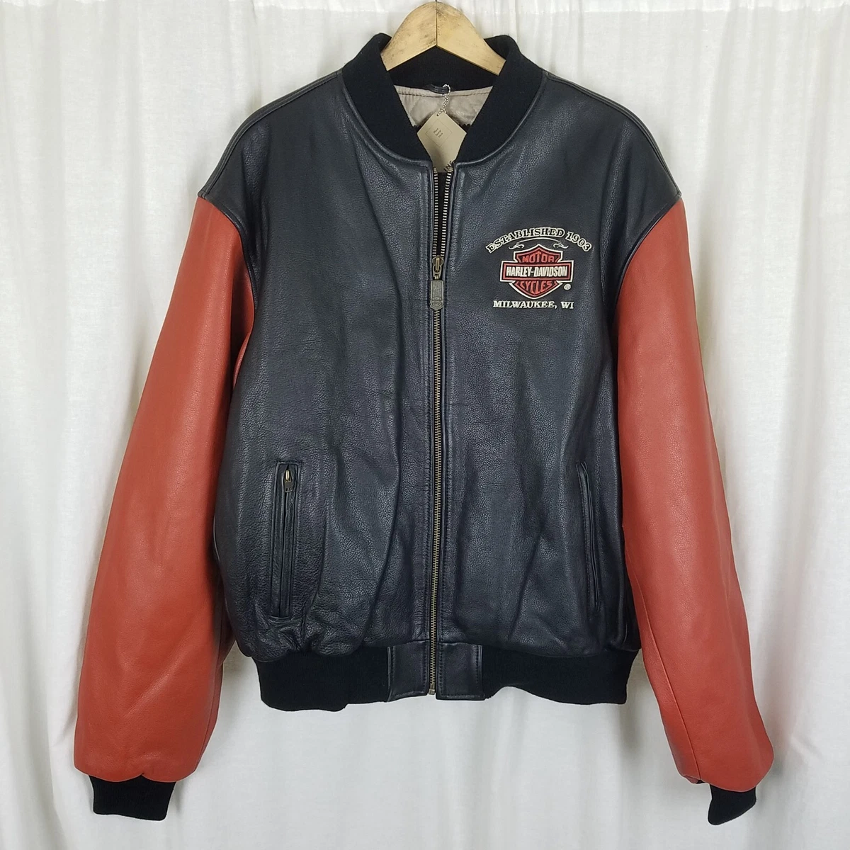 Vintage Harley Davidson Milwaukee WI Leather Colorblock Bomber