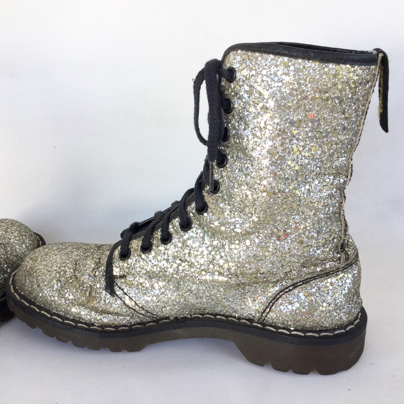 Rare Vintage 1990s Dr. Martens Silver Sequin Glitter Boots UK7 image 7
