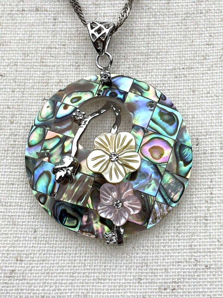 Collar Lee Sands Abulón Madreperla Floral Plata Colgante 19" Collar Foto 4 de 4