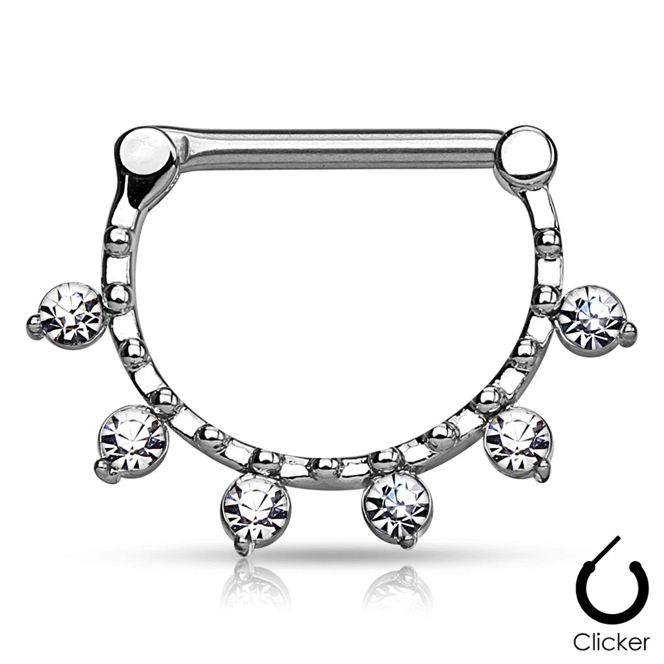 Pair of 6 CZ Hanging Beaded Line Surgical Steel Nipple Bar Clicker Rings - Image 4 of 4