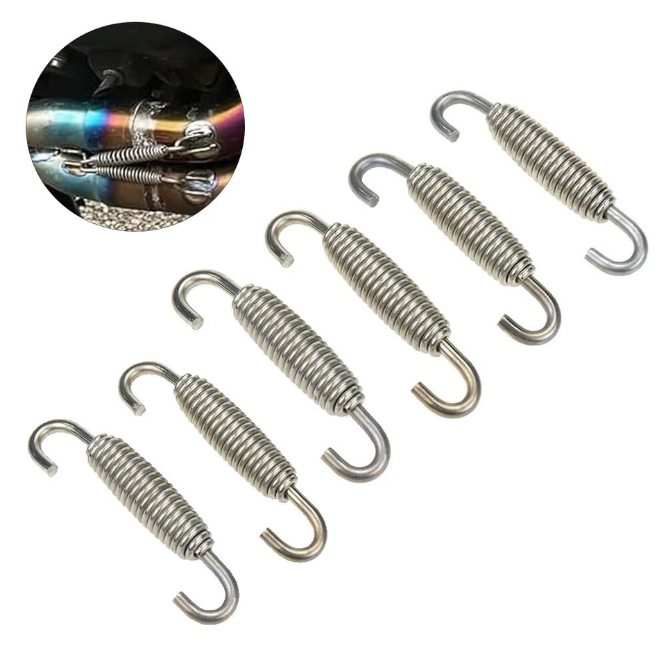 6pcs Stainless Steel Motorcycle Exhaust Pipe Muffler Springs Puller Hook Silver - Image 2 of 4