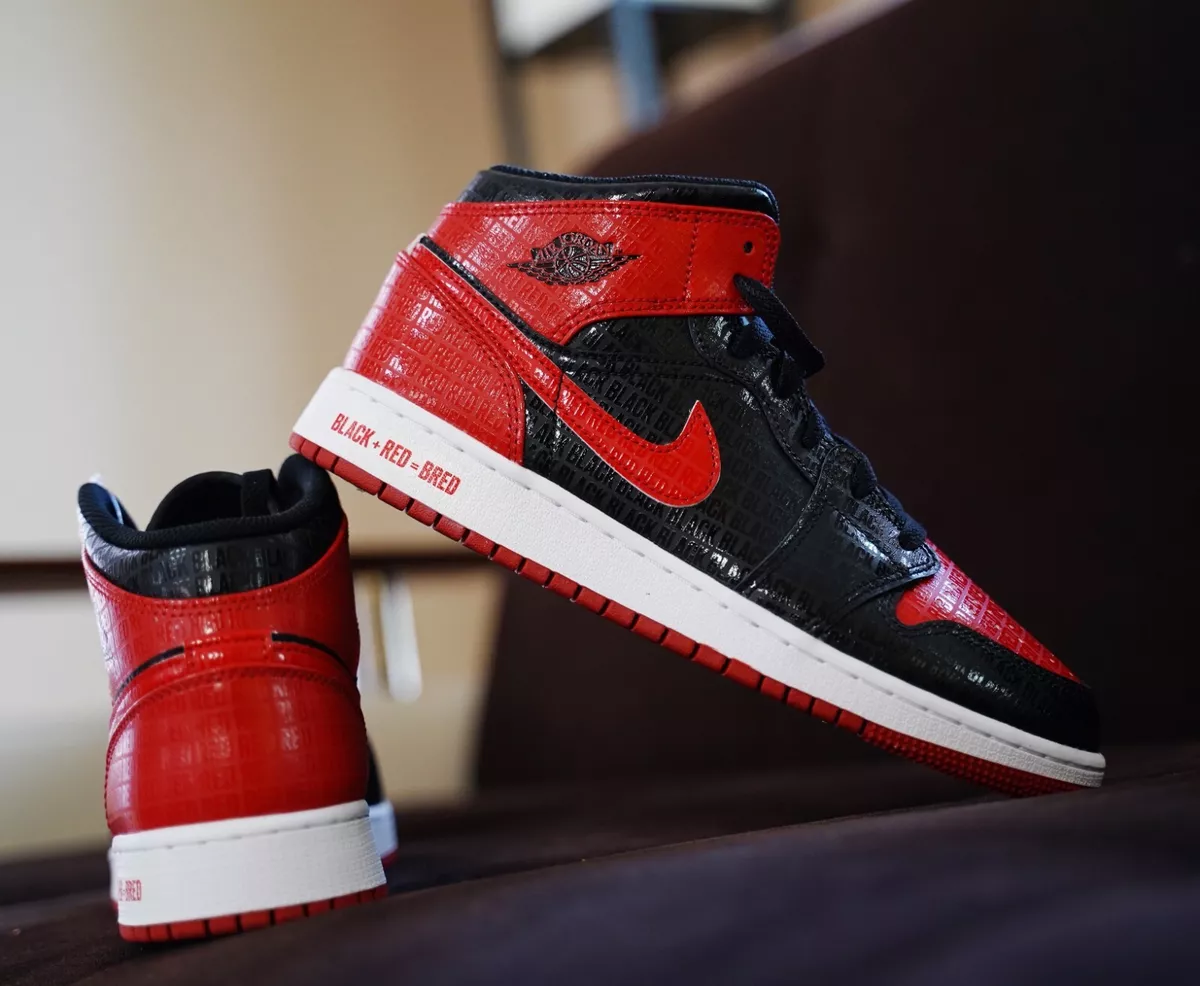 Air Jordan 1 Mid 'Bred' Text Black Red White (GS) DM9650-001
