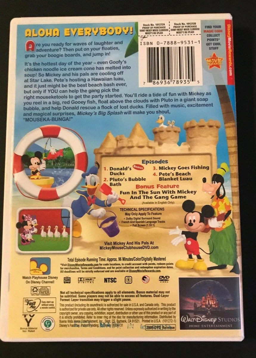 Mickey Mouse Clubhouse Mickey's Big Splash Hawaiian Luau Kids Beach Movie  DVD