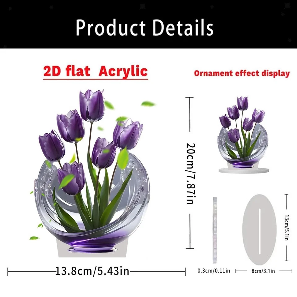2d acrylique tulipes décor de bureau plaque de ménage de ménages créatifs de - Photo 2/4
