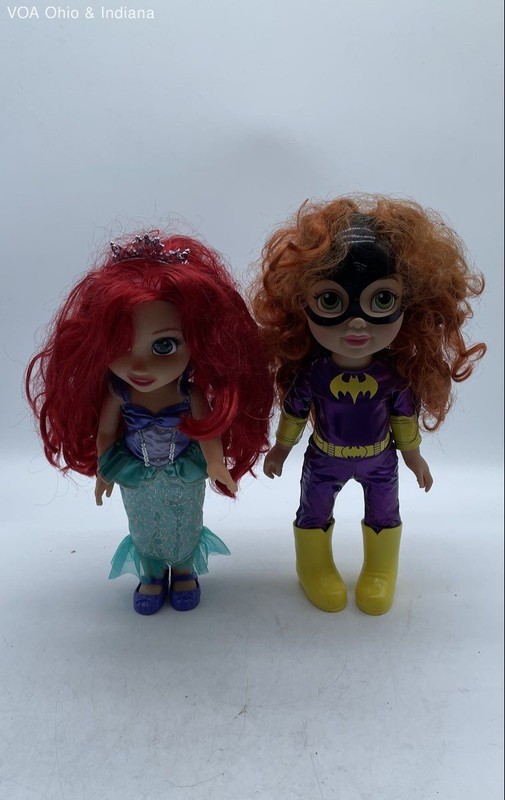 Disney Princess Ariel & DC Super Hero Girls Batgirl Doll Lot 2 Pieces 14 Inch