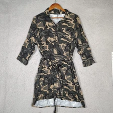 Shinestar Tunic Women's Large Green Camouflage Tie-Waist Utility Military NWOT