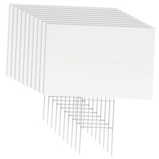 10 Pack 18 x 12 Inches White Corrugated Plastic Yard Sign with Metal Stakes