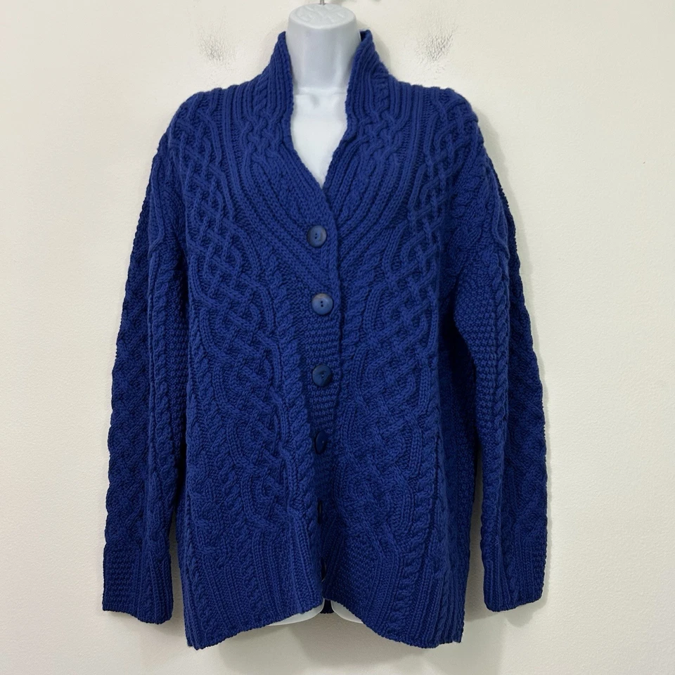 Aran Crafts Sweater Womens Medium Irish Cable Knit Button Front Cardigan Blue - Image 2 of 4