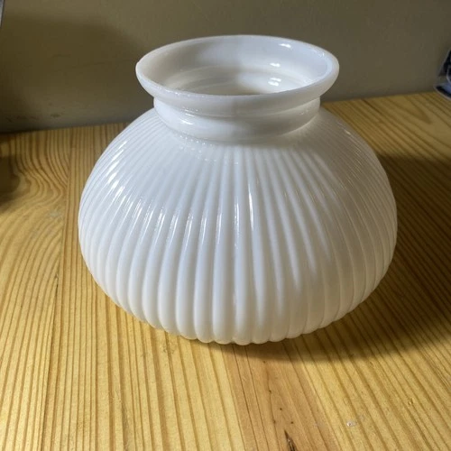 VTG Milk Glass Ribbed Lamp Opal Student Lamp Shade, 6 3/4" Fitter, 4" Dia (Top)