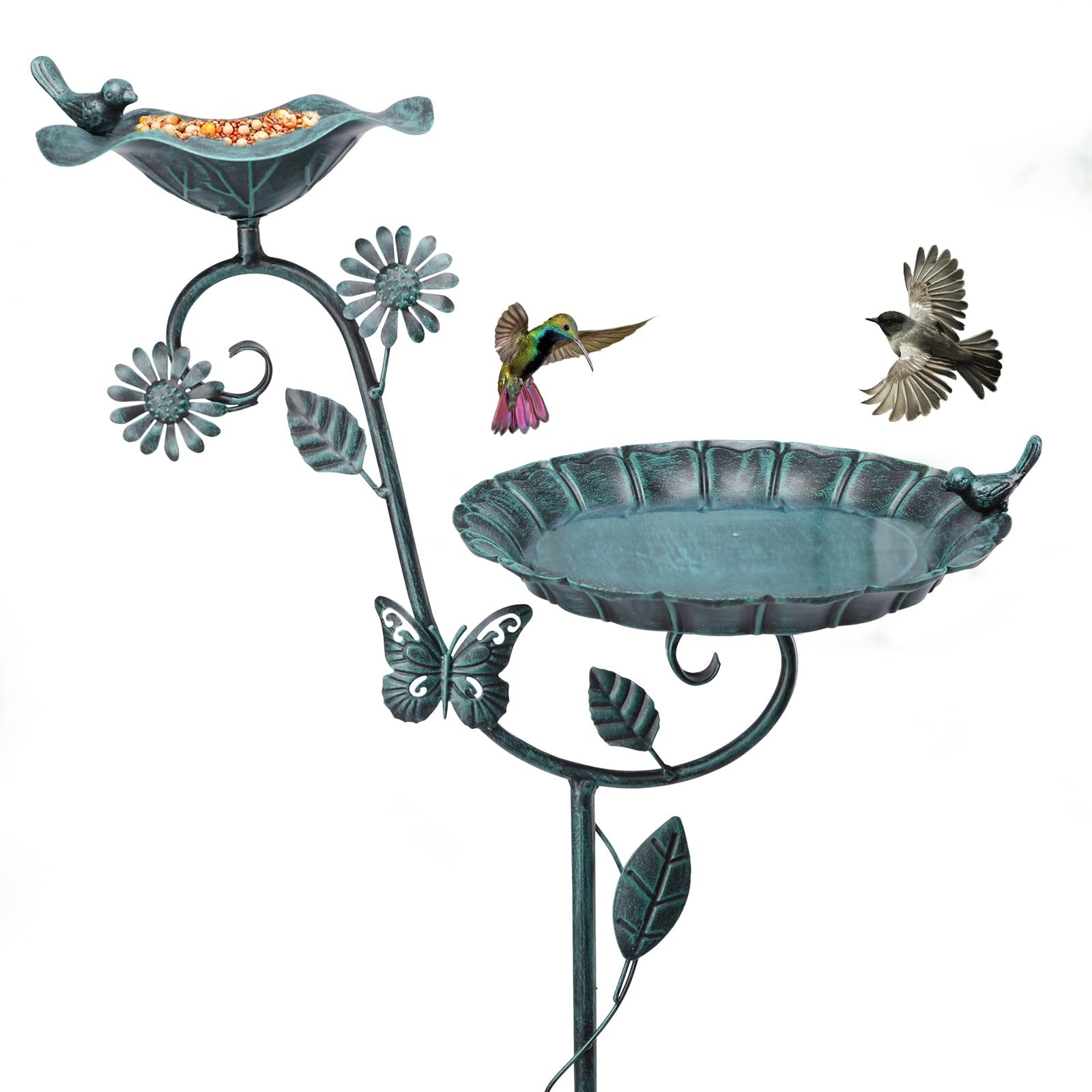 MUMTOP Bird Baths and Feeder for Outdoors, 53 inch Height Metal Birdbath Anti...