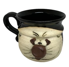 Vintage Tiegland Bradford Signed 3D Cat Face Mug Coffee Cup Handmade Pottery Mug