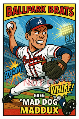 Greg Maddux as '' Mad Dog '' - BALLPARK BRATS Parody Art Card