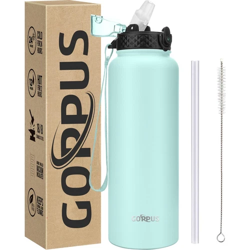 40 oz Insulated Water Bottle With Straw Lid Stainless Steel Sports Water Cup ...