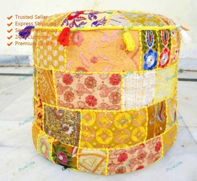 Bohemian Floral Pouf Cover Living Room Ottoman Decor Indian Pouffe Foot Stool