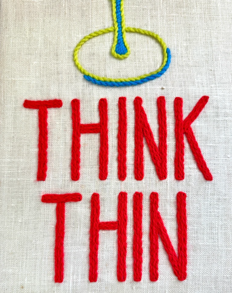 Vintage Framed Longstitch Embroidery Art Think Thin Dessert Diet Food Kitschy - Image 3 of 4